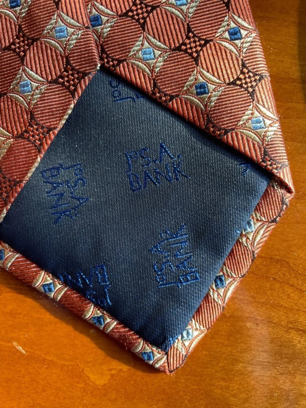 Jos. A.Bank 100% Silk Tie Orange Navy Gold